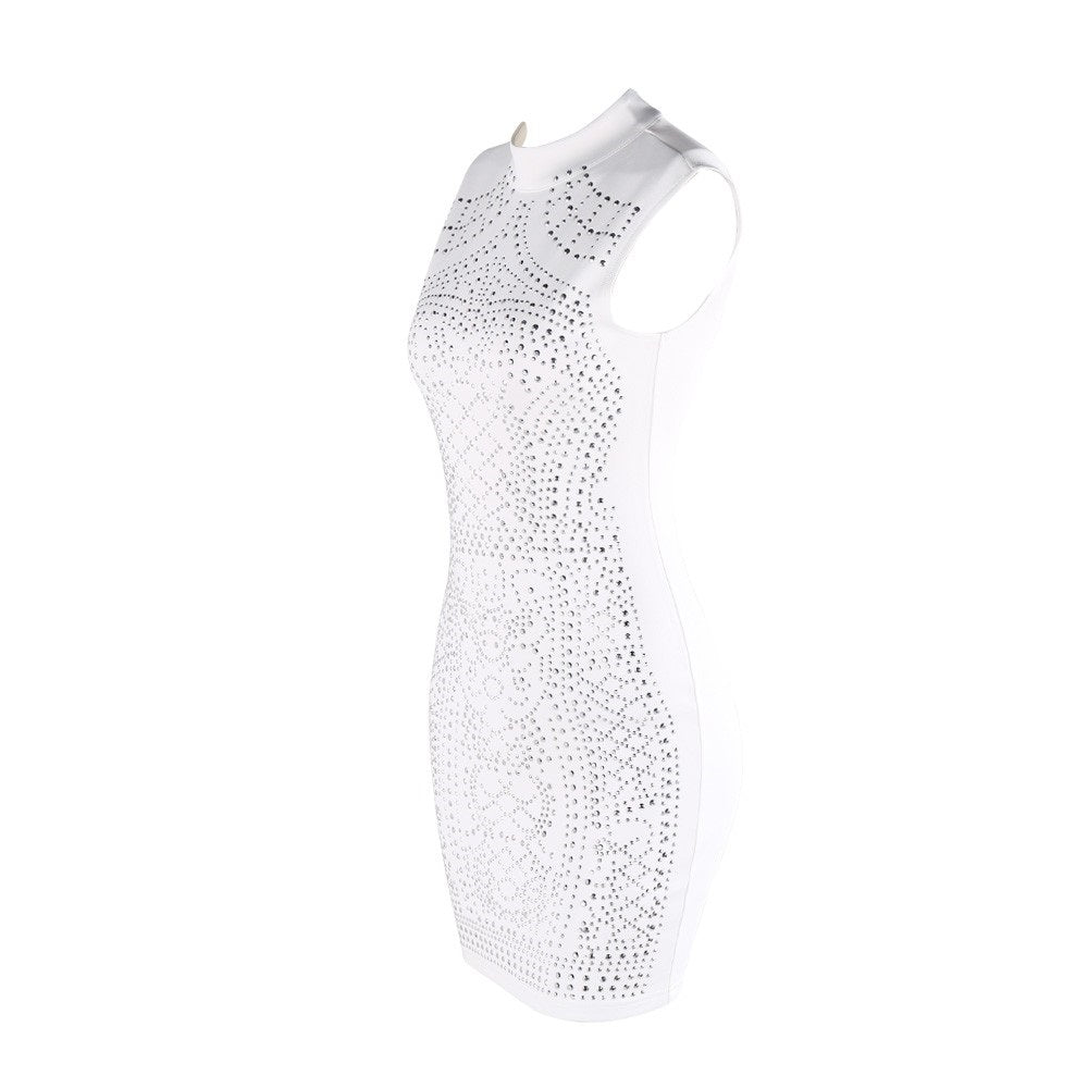 Sleeveless Studded Geometric Party Dress